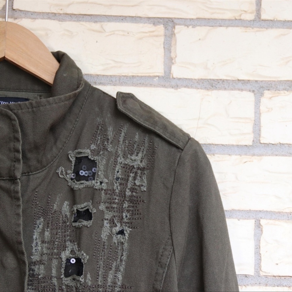 Sequin Distressed Army Military Jacket - Picture 2 of 10